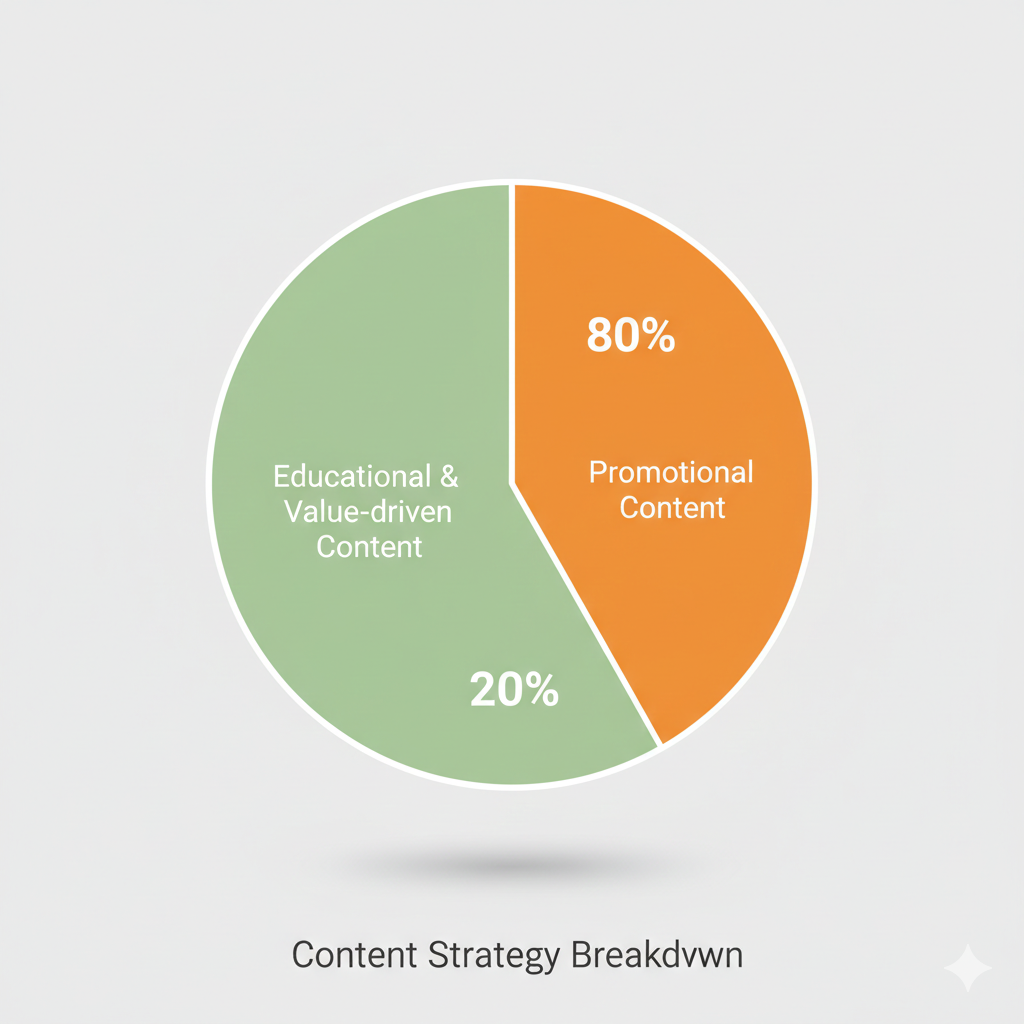 An informative infographic explaining the 80/20 content rule strategy for successful B2B Social Media Marketing.